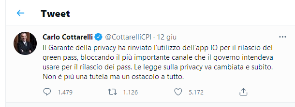Tweet Cottarelli Privacy